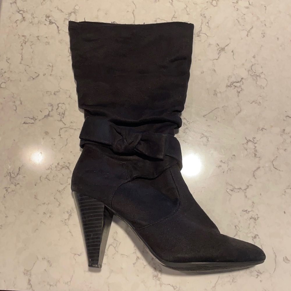 Apt 9 - Black Heeled Suede Boots w/ bow